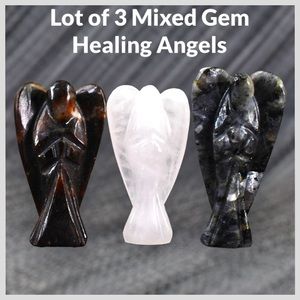 Healing Angels Lot of Three Mixed Gem Hand Carved